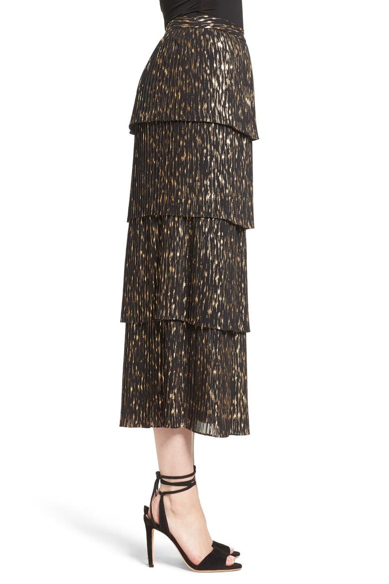 Accordion Pleat Midi Skirt, Alternate, color, BLACK- GOLD FOIL COMBO