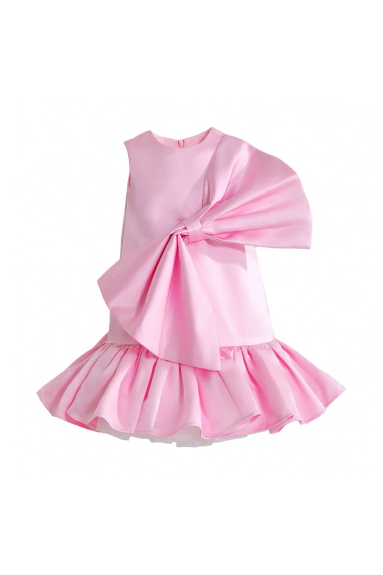 Dahlielle Satin Bow Dress, Main, color, Pink