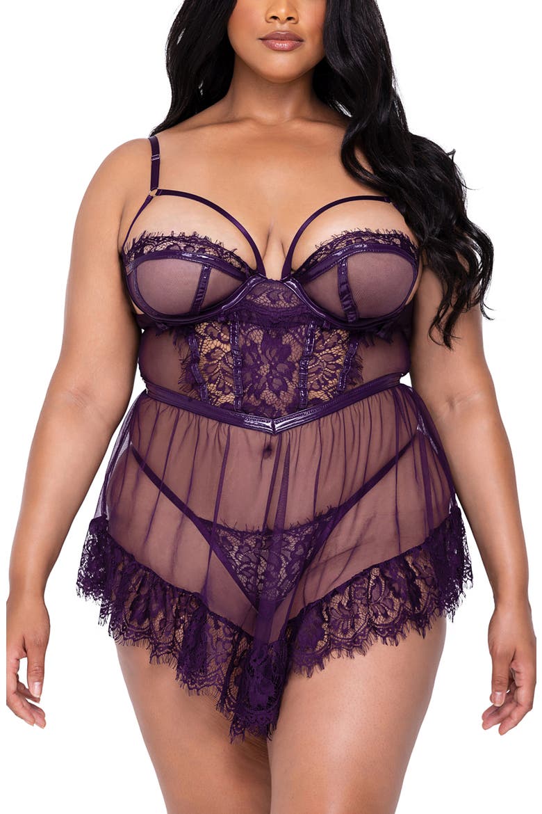 Sugar Plum Babydoll Chemise & G-String Set, Alternate, color, PURPLE