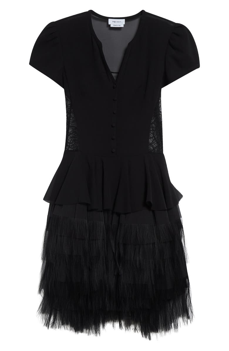 McQueen Lace & Fringe Dress, Alternate, color, Black