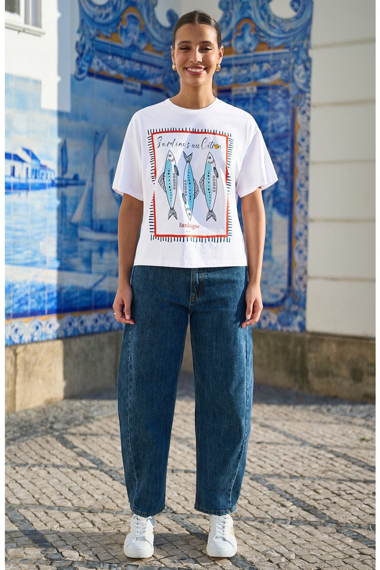 Cotton Summer Motif T-Shirt, Alternate, color, White