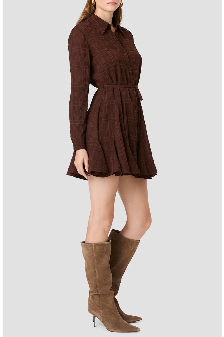 Textured Plaid Long Sleeve Chiffon Shirtdress, Alternate, color, COCOA BROWN