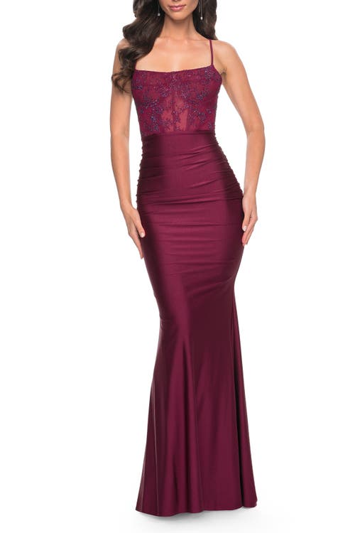 La Femme Bustier Style Boning Stylish Prom Dress In Dark Berry In Dark Berry