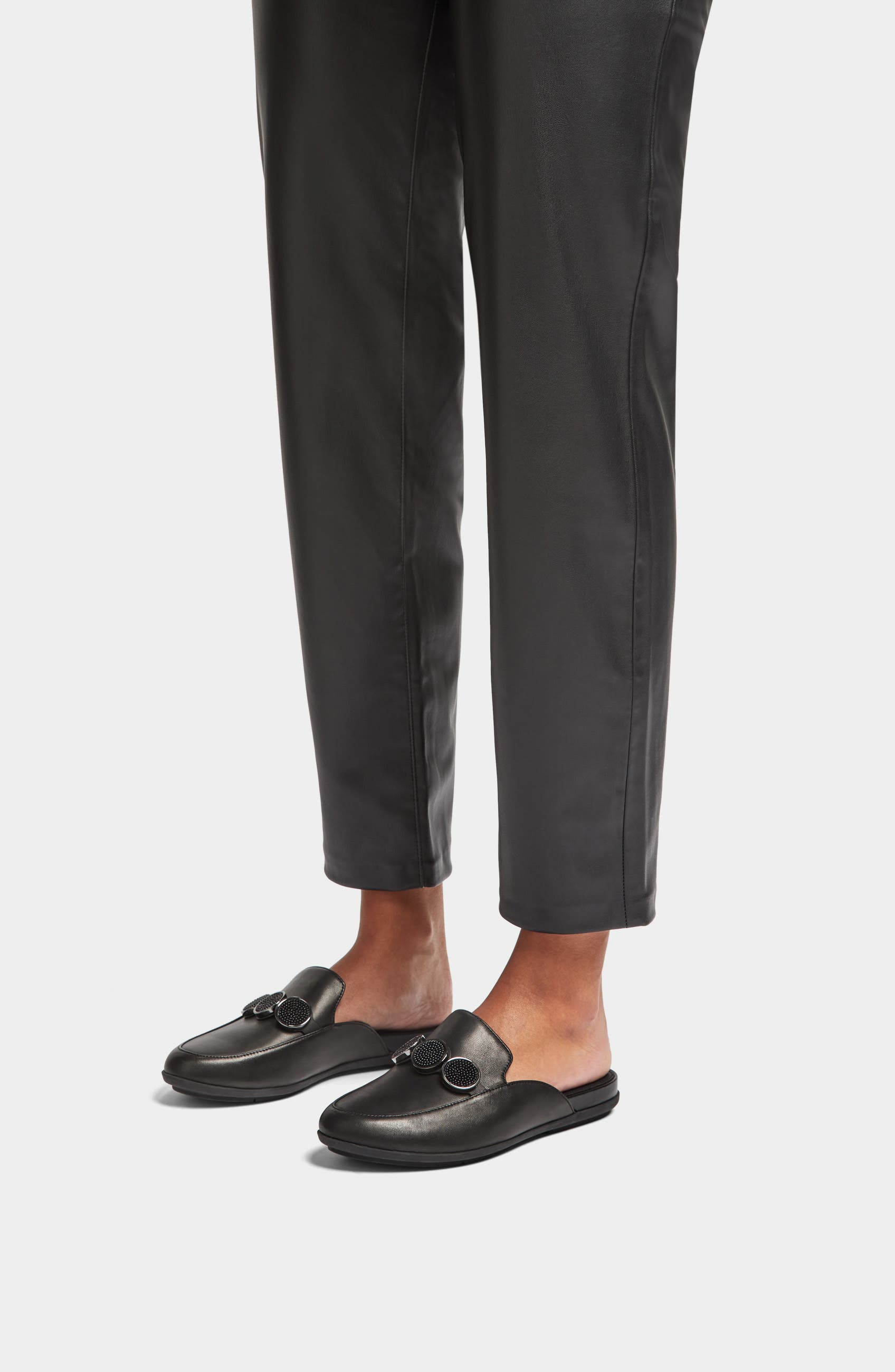 FitFlop Gracie Bead Link Leather Mule Loafer, Alternate, color, All Black