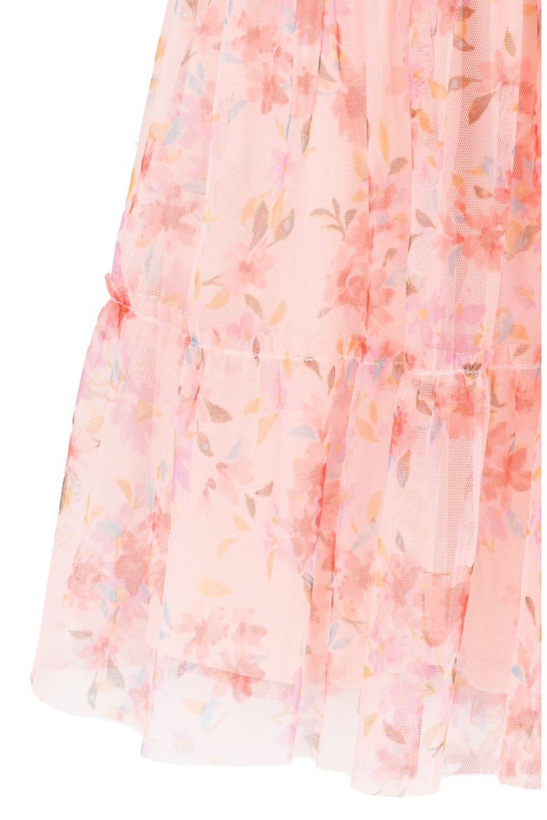 Kids' Floral Mesh Twist Dress, Alternate, color, CORAL