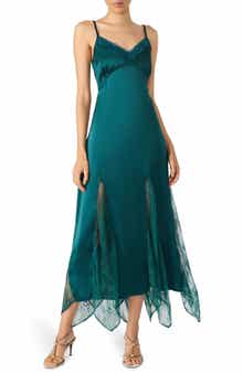 Steve Madden Delia Lace Trim Handkerchief Hem Satin Slipdress