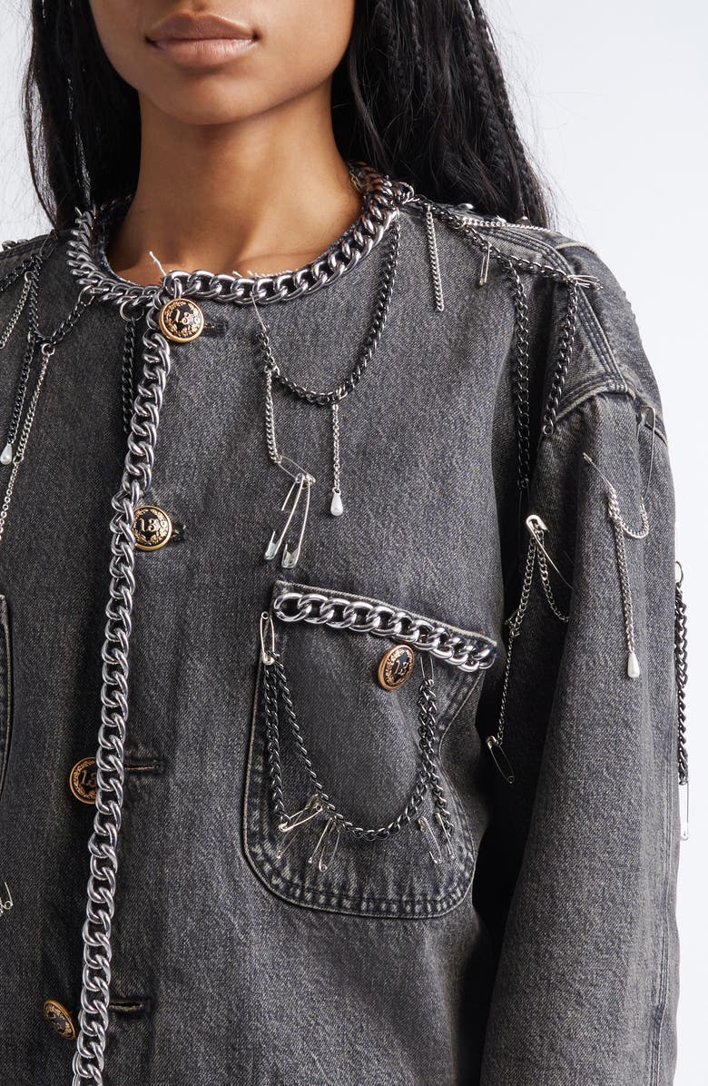 R13 Chain Embellished Denim Chore Jacket, Alternate, color, Dusky Grey