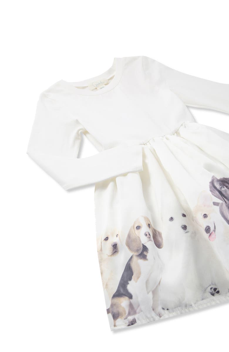 Peek Aren't You Curious Kids' Puppy Row Long Sleeve Stretch Cotton Dress, Alternate, color, Off-White