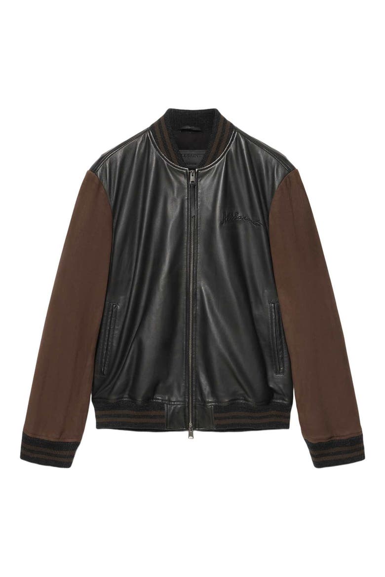 Blanco Leather Bomber Jacket, Main, color, BLACK/ BROWN