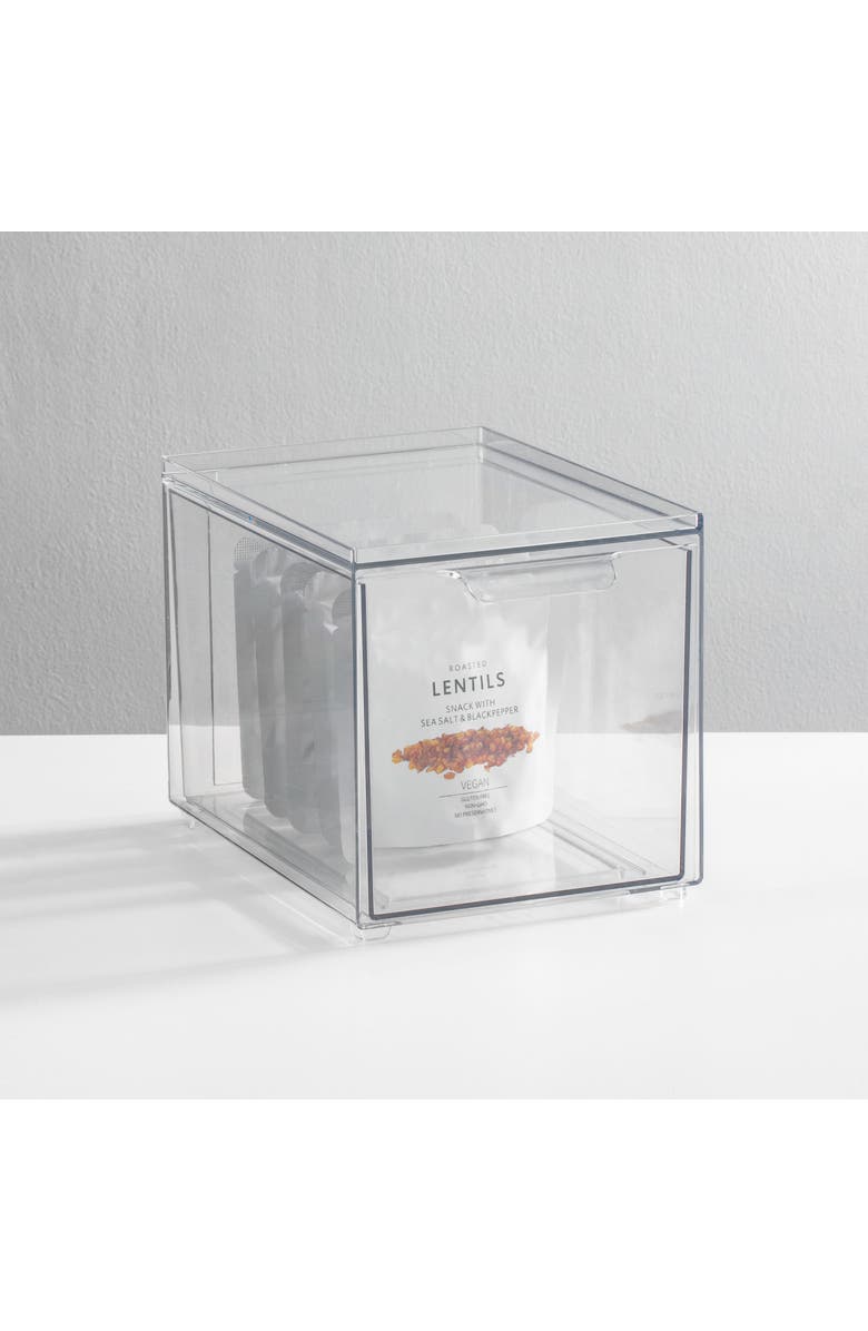 mDesign Plastic Stackable Kitchen Pantry Organizer with Drawer - 8 Pack, Alternate, color, Clear