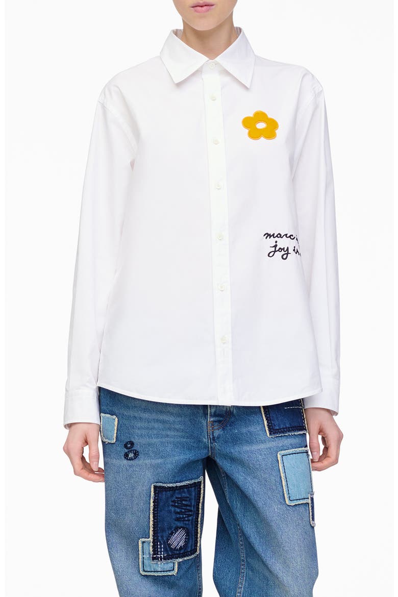 Marc Is Joy Flocked Daisy Cotton Poplin Button-Up Shirt, Main, color, WHITE
