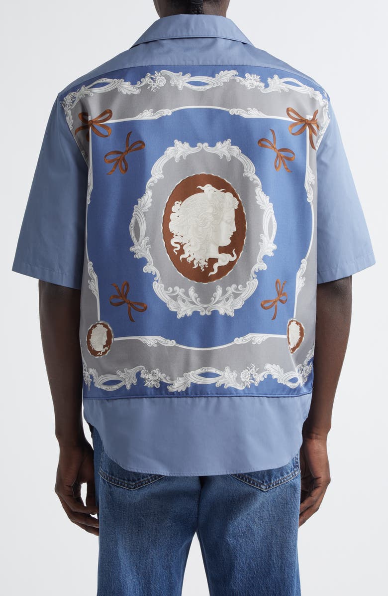 Versace Medusa Cameo Camp Shirt, Alternate, color, Stone Blue Met Dark Grey