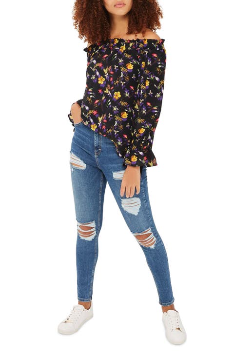 Floral Tie Sleeve Off-the-Shoulder Top