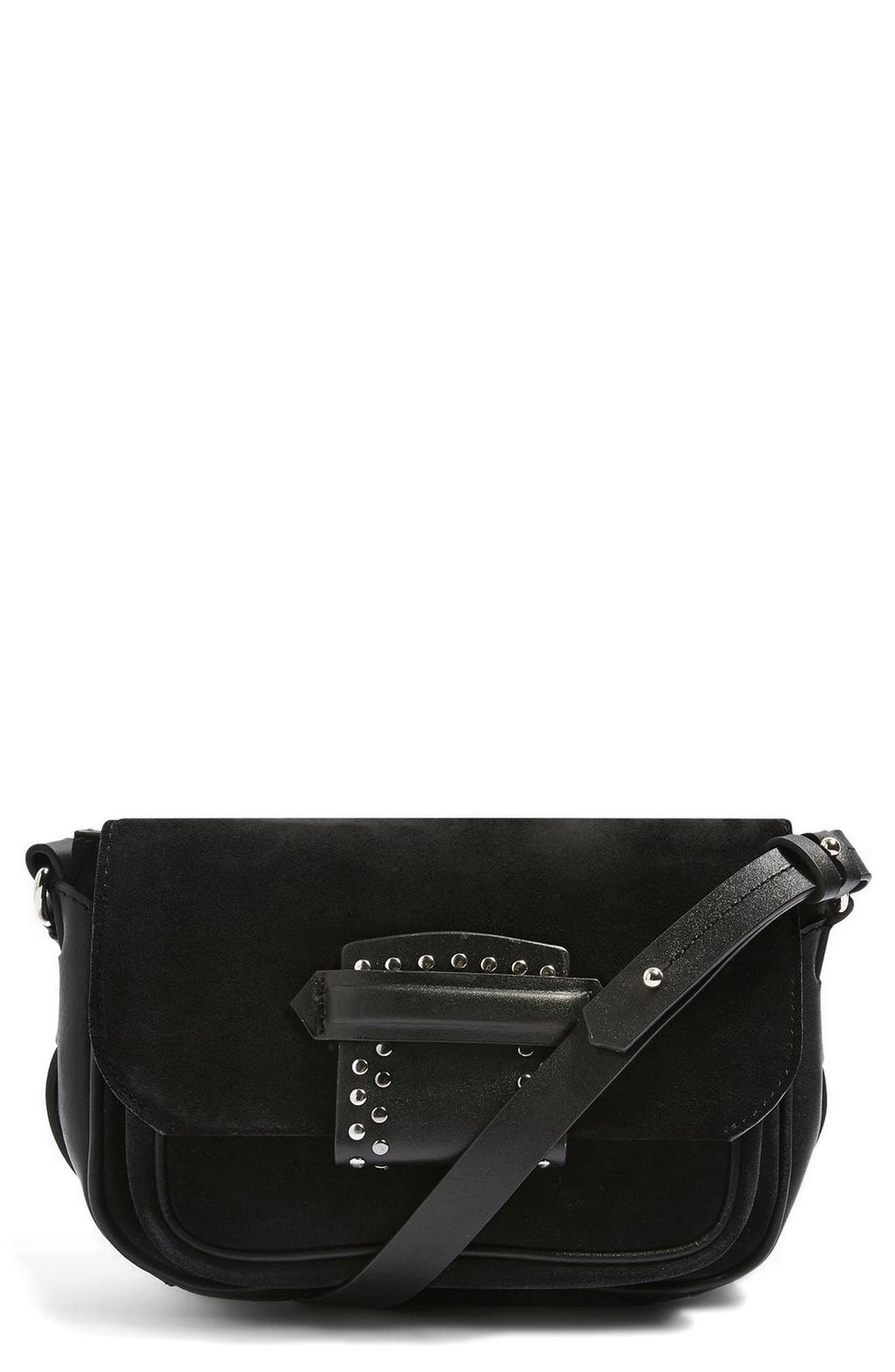 Topshop Premium Leather & Suede Crossbody Bag, Main, color, 
