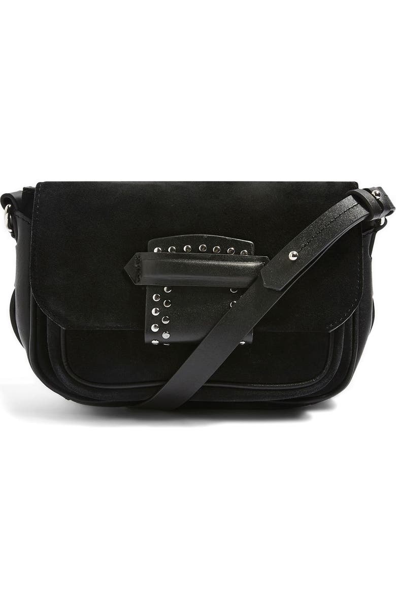 Topshop Premium Leather & Suede Crossbody Bag, Main, color,