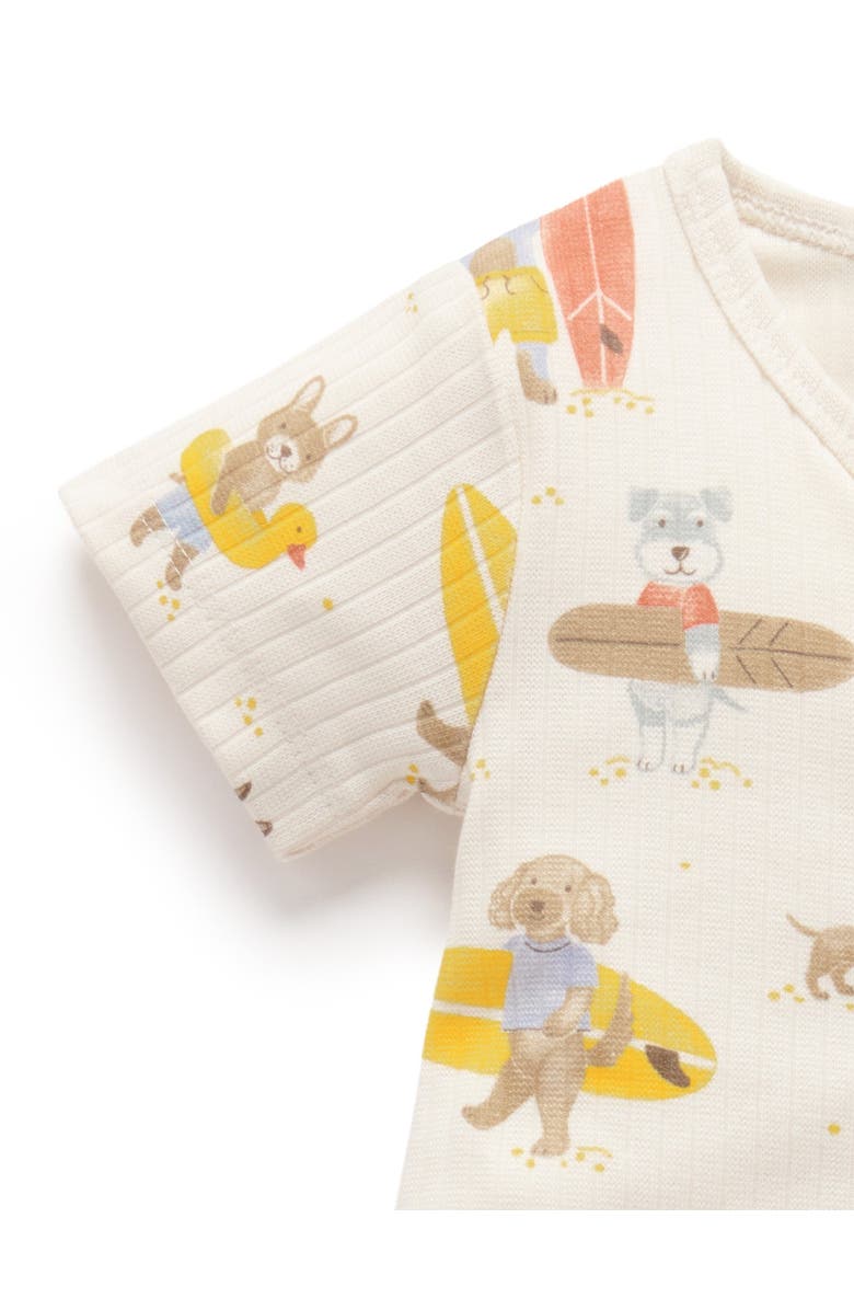 Purebaby Rib Zip Short Sleeve Romper, Alternate, color, Little Surfing Dogs Print