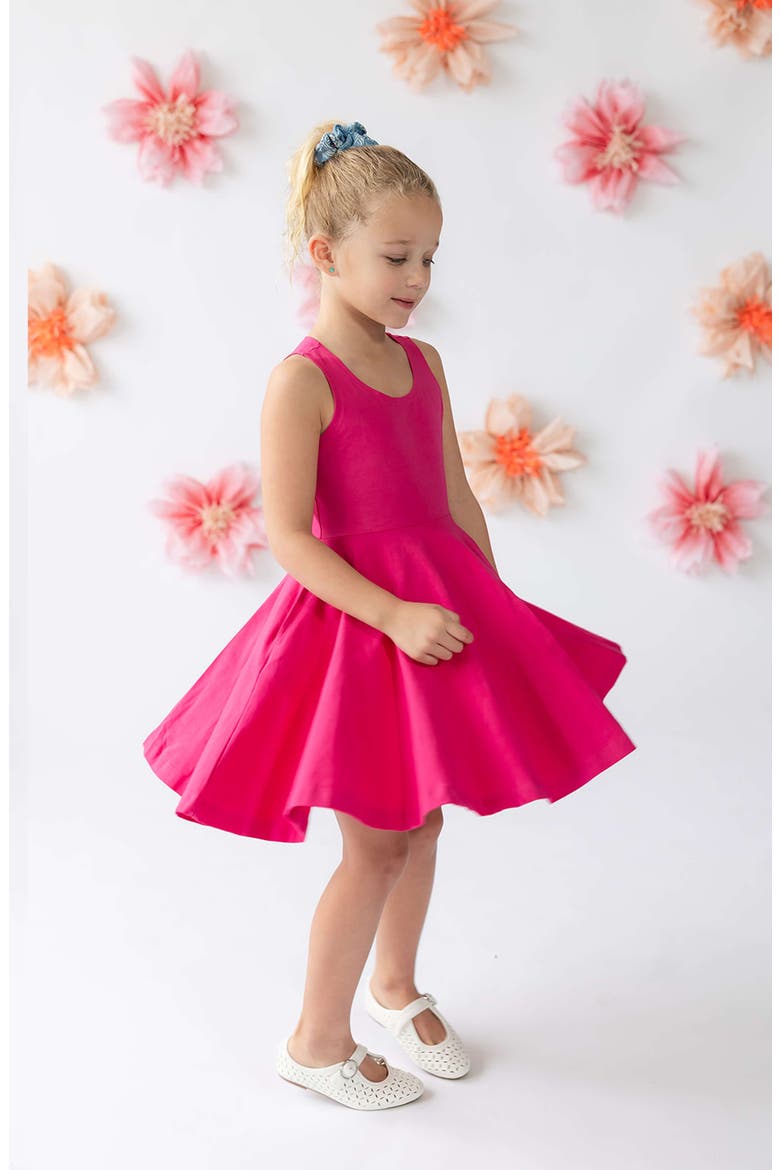 Organic Cotton Sleevless Solid Twirl Dress, Alternate, color, Begonia