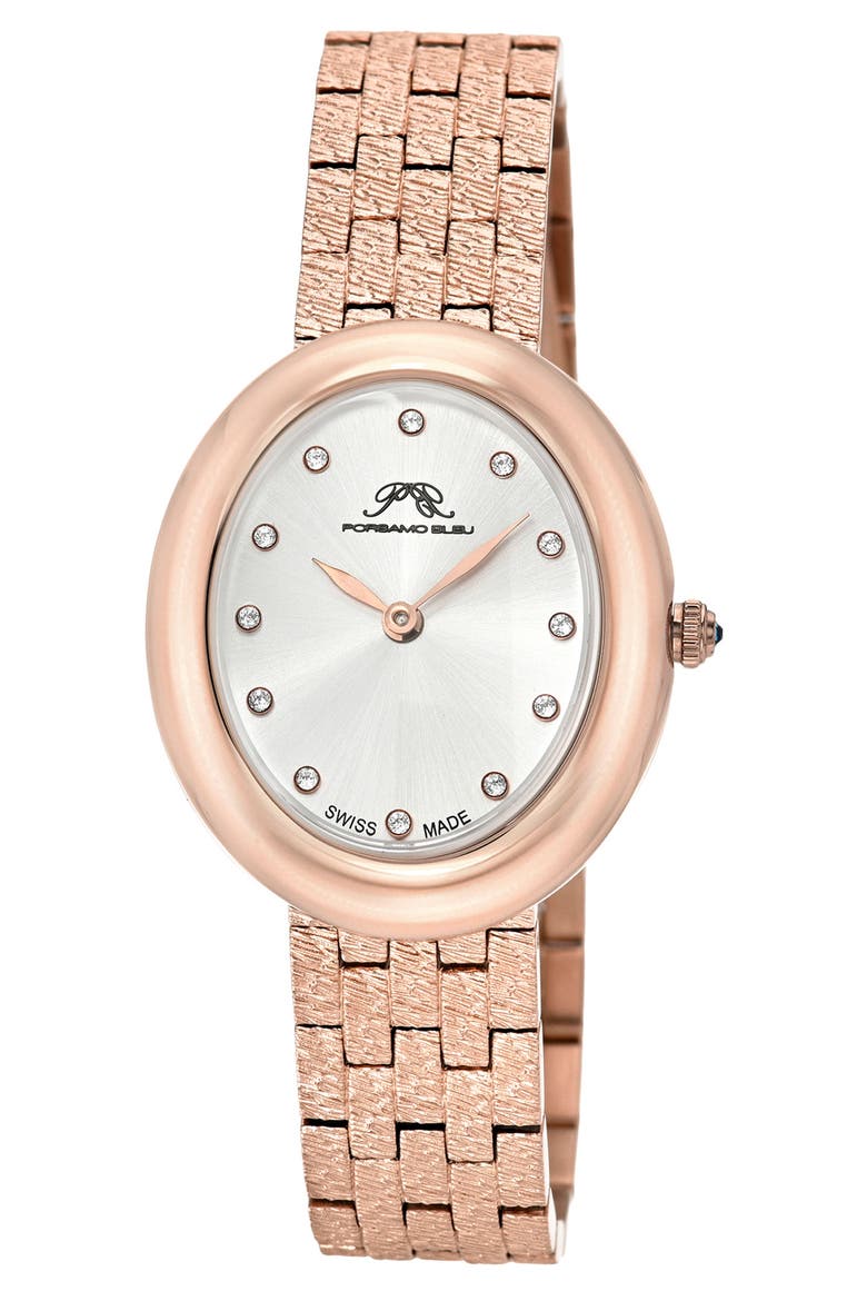 Women's Porsamo Bleu Angelica Oval Sunray Dial Stainless Steel Watch, Main, color, ROSE/ WHITE