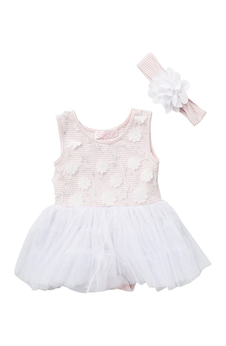 Popatu Stripe Mini Flower Tutu Dress & Headband Set, Main, color, 