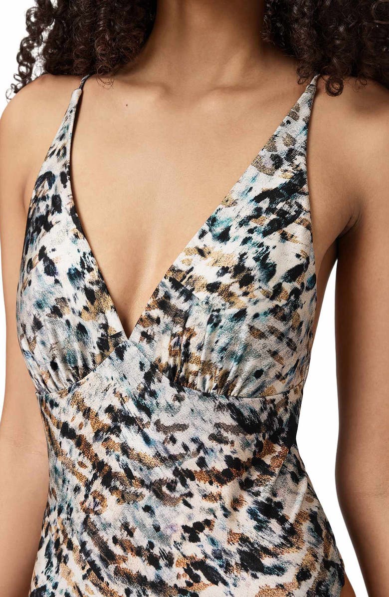 AllSaints Saph V-Neck One-Piece Swimsuit, Alternate, color, Canter Fawn Brown