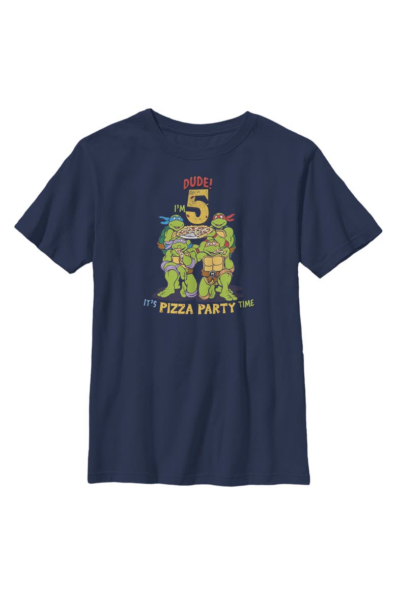 Boy's Teenage Mutant Ninja Turtles 5th Birthday Pizza Party  Graphic T-Shirt, Alternate, color, Navy Blue