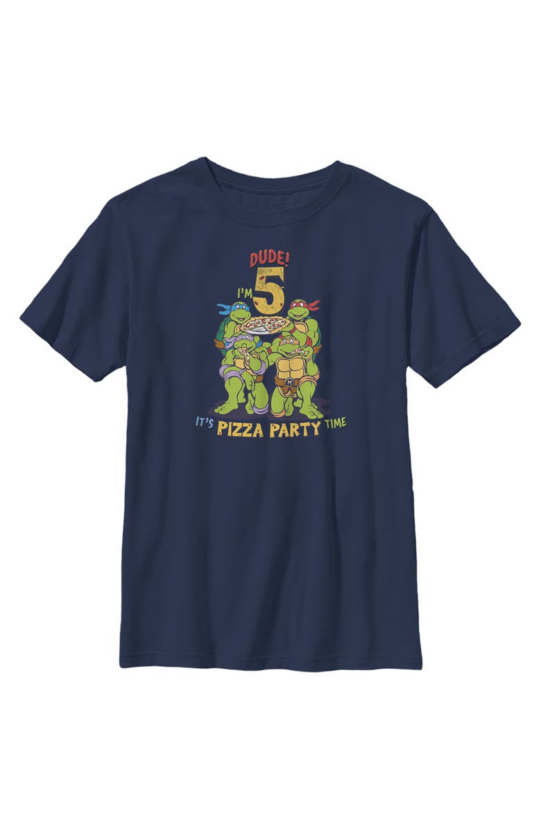 TEENAGE MUTANT NINJA TURTLES Boy's Teenage Mutant Ninja Turtles 5th Birthday Pizza Party Graphic T-Shirt, Alternate, color, Navy Blue