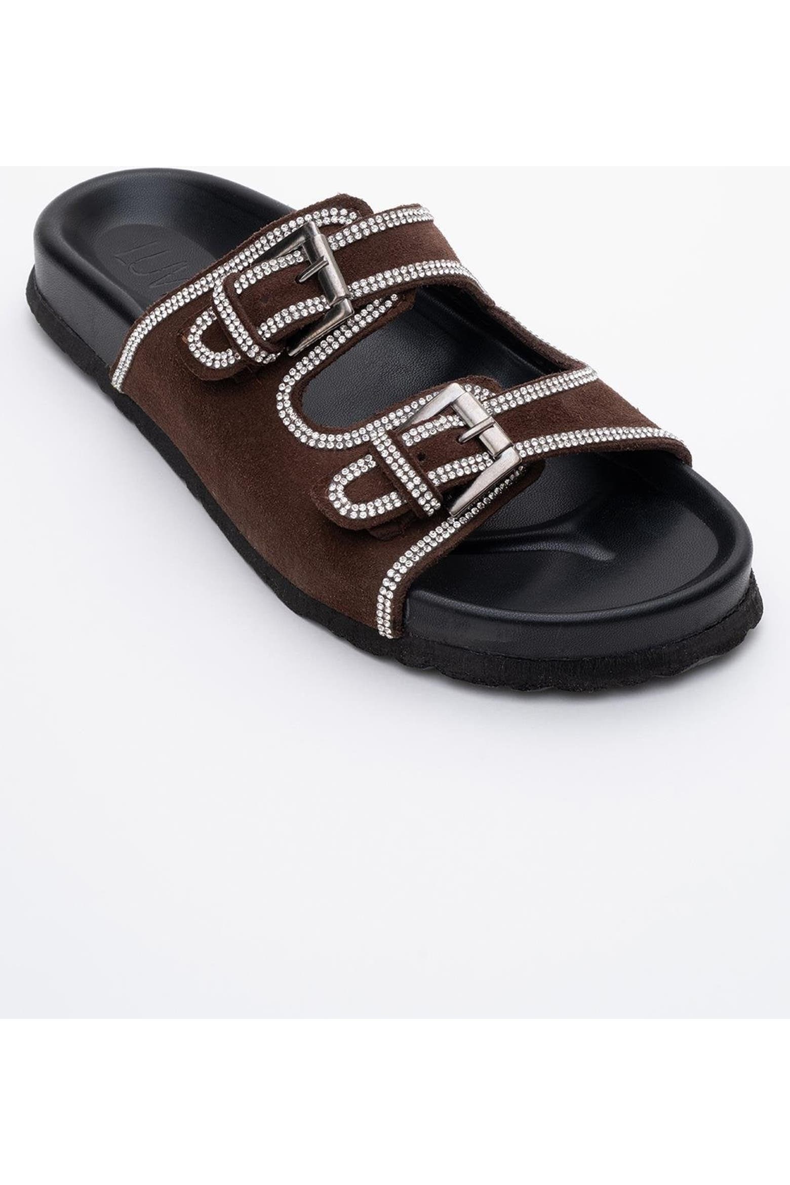Ab Rhinestone Trim Forever & Always Shoes Allen Rhinestone Leather Slide Sandal (Women ...