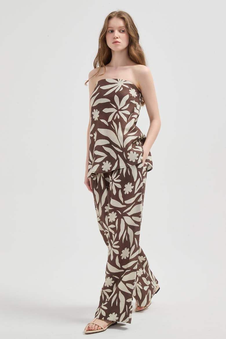 Rhea Wide-leg Linen Pant, Alternate, color, Brown
