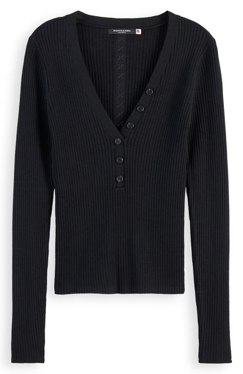Scotch & Soda Rib Henley Sweater In Evening Black