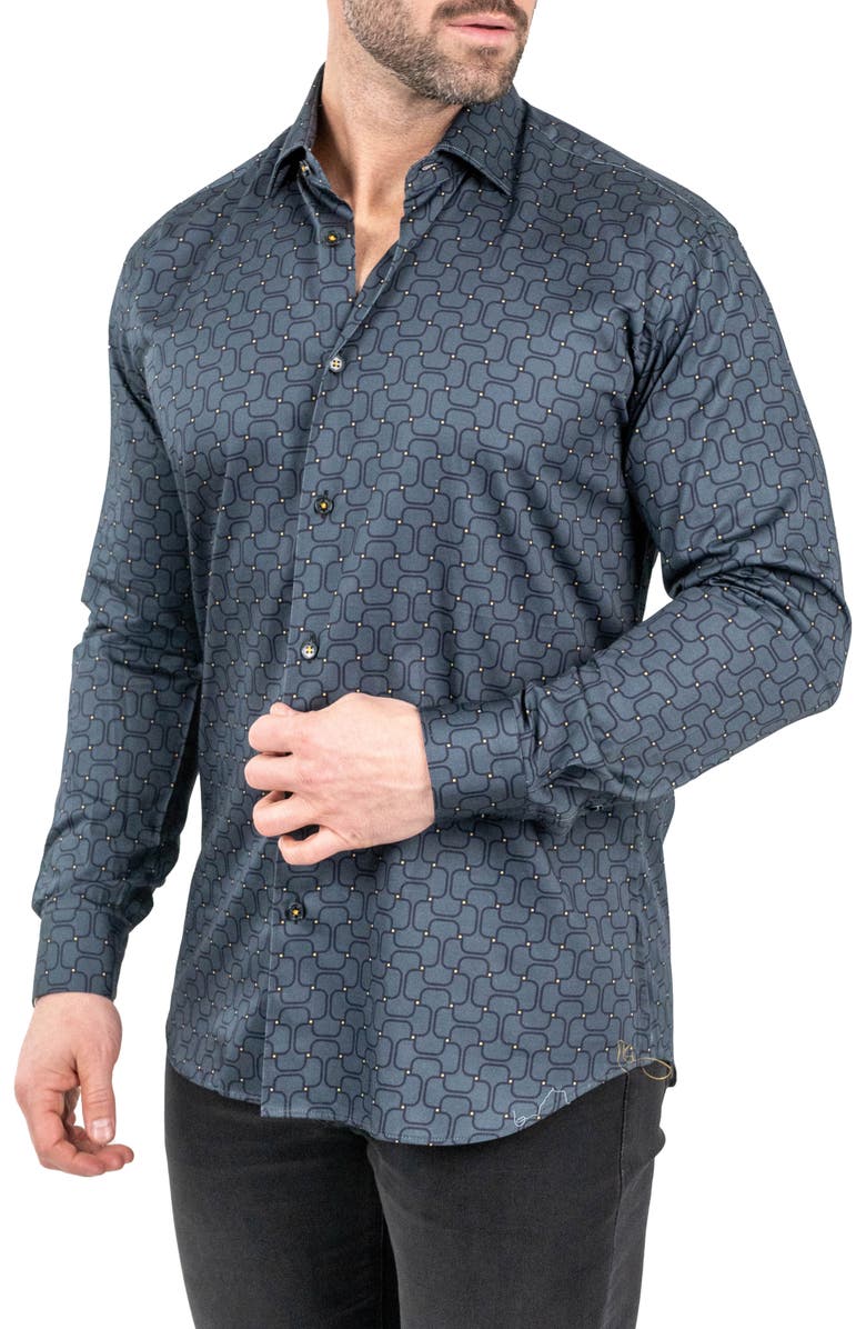 Maceoo Fibonacci Battleship Grey Contemporary Fit Button-Up Shirt, Alternate, color, 