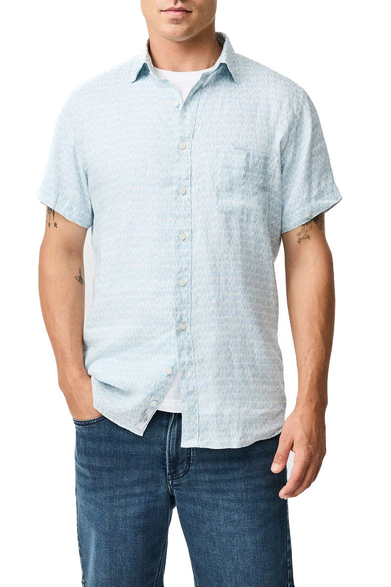 Glenene Sports Fit Microprint Short Sleeve Linen Button-Up Shirt, Main, color, DUSK