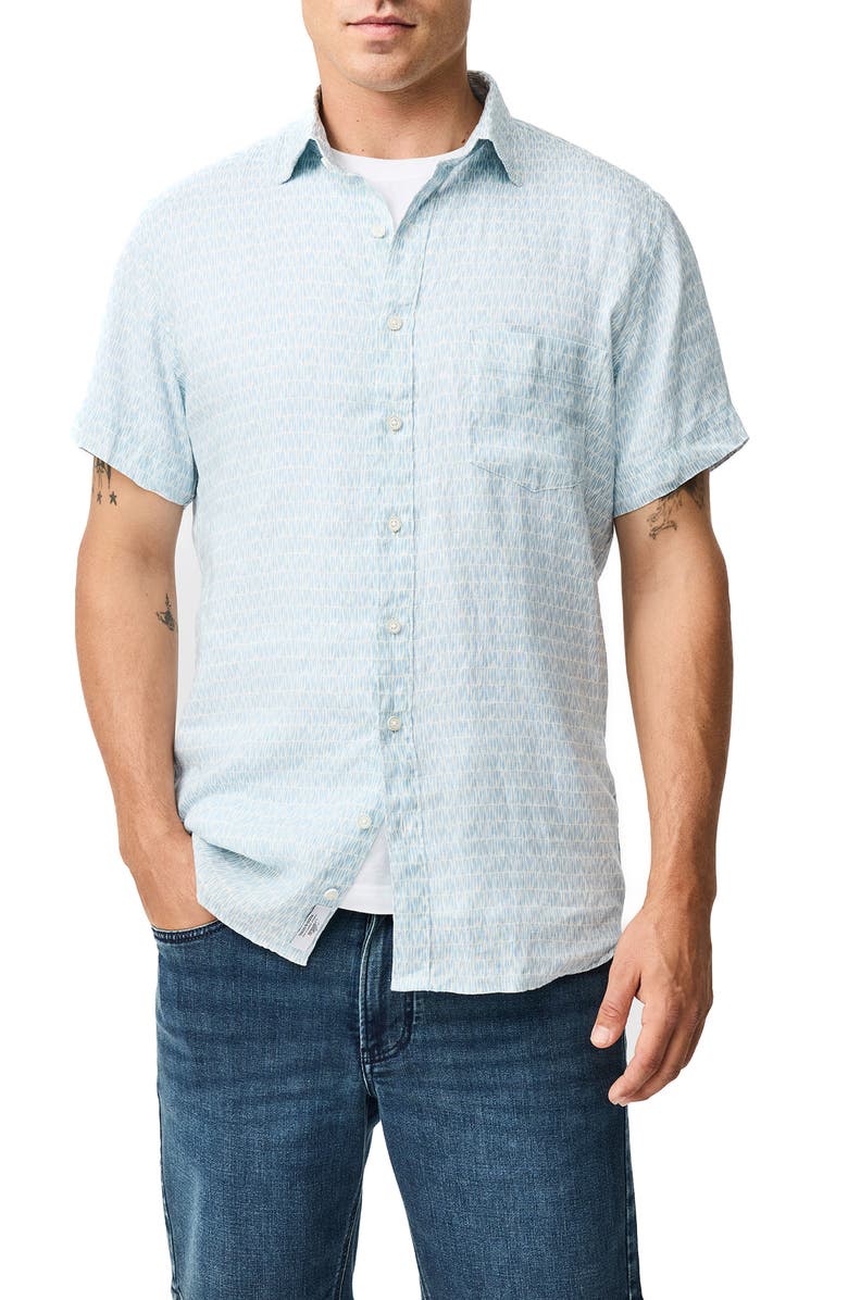 Rodd & Gunn Glenene Sports Fit Microprint Short Sleeve Linen Button-Up Shirt, Main, color, 