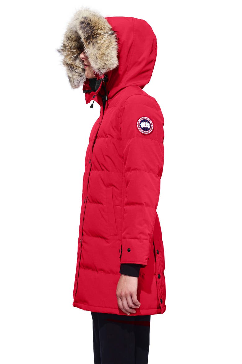 Shelburne Fusion Fit Genuine Coyote Fur Trim Down Parka, Alternate, color, RED
