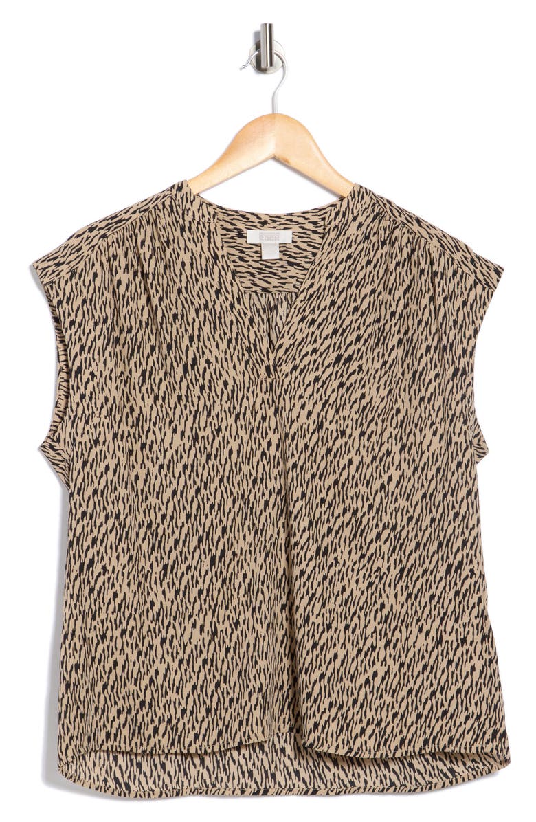 NORDSTROM RACK Growover Print Shirred V-Neck Top, Alternate, color, Beige Humus- Black Camo