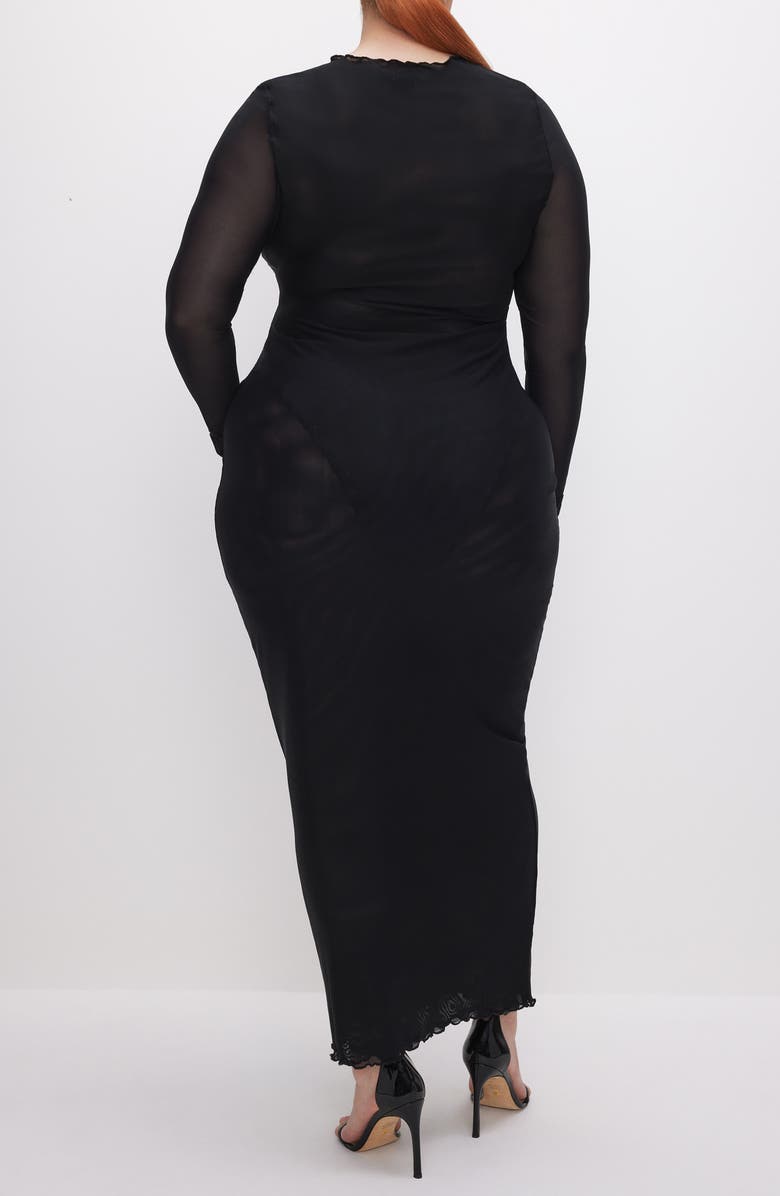 Good American Long Sleeve Mesh Cover-Up Dress, Alternate, color, Black001