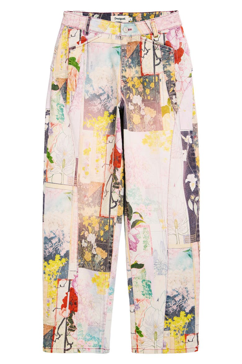 Mixed Print Stretch Cotton Denim Pants, Alternate, color, ORANGE MULTI