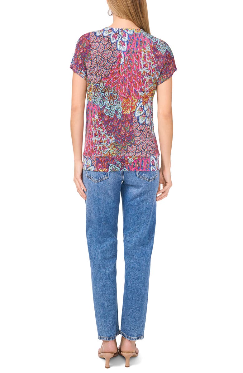 Chaus Peacock Print Zip Front Top, Alternate, color, Trop Palm