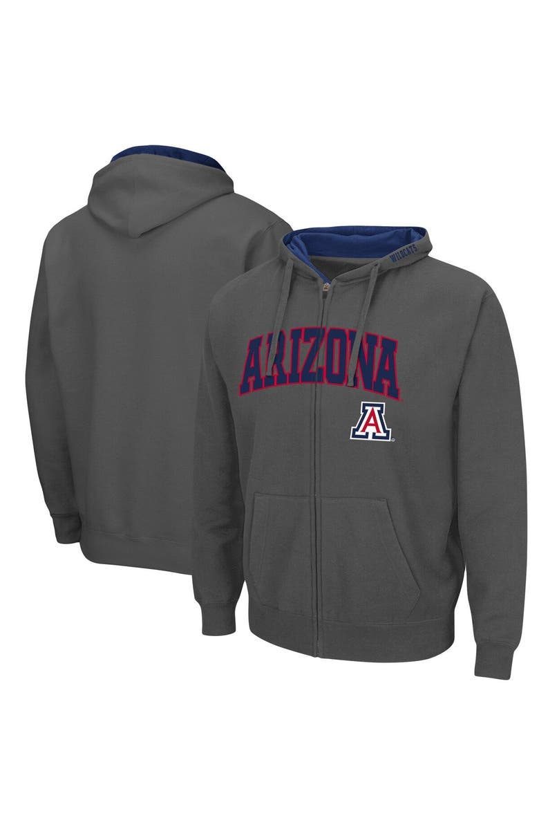 COLOSSEUM Men's Colosseum Charcoal Arizona Wildcats Arch & Logo 3.0 Full-Zip Hoodie, Main, color, Charcoal