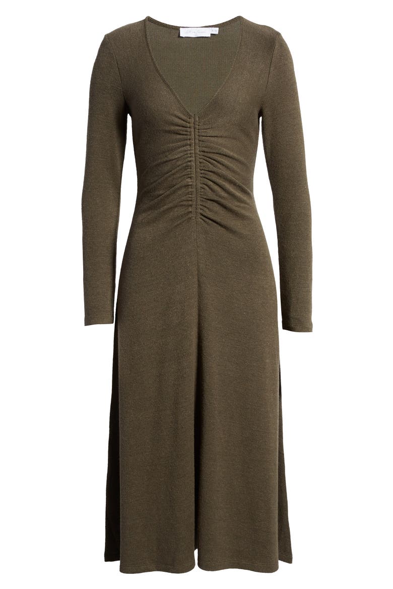 Cinch Front Long Sleeve Midi Sweater Dress, Alternate, color, OLIVE