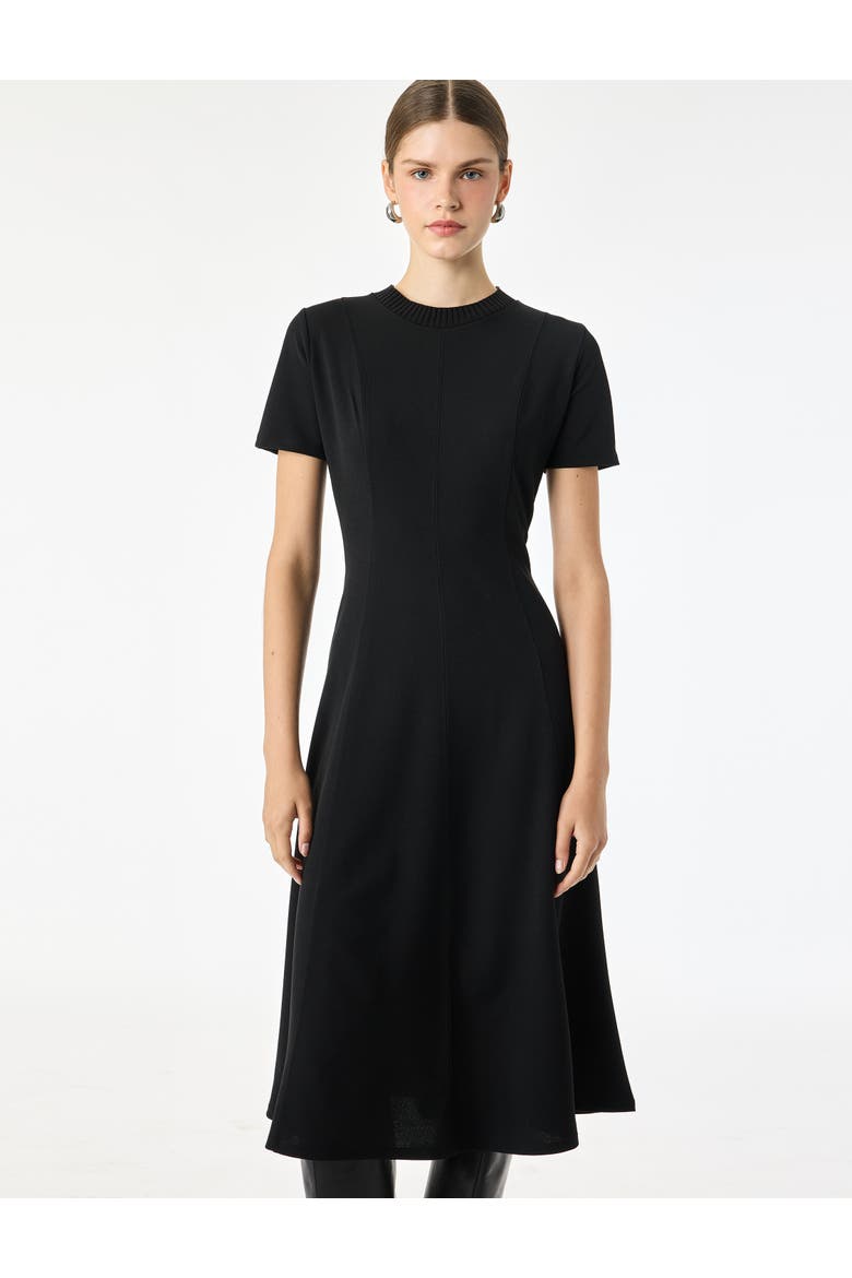 Short Sleeve Crew Neck Flare Dress, Alternate, color, BLACK