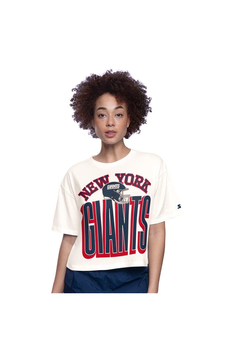 STARTER Women's Starter  White New York Giants Throwback Play the Ball Boxy Cropped T-Shirt, Alternate, color, 