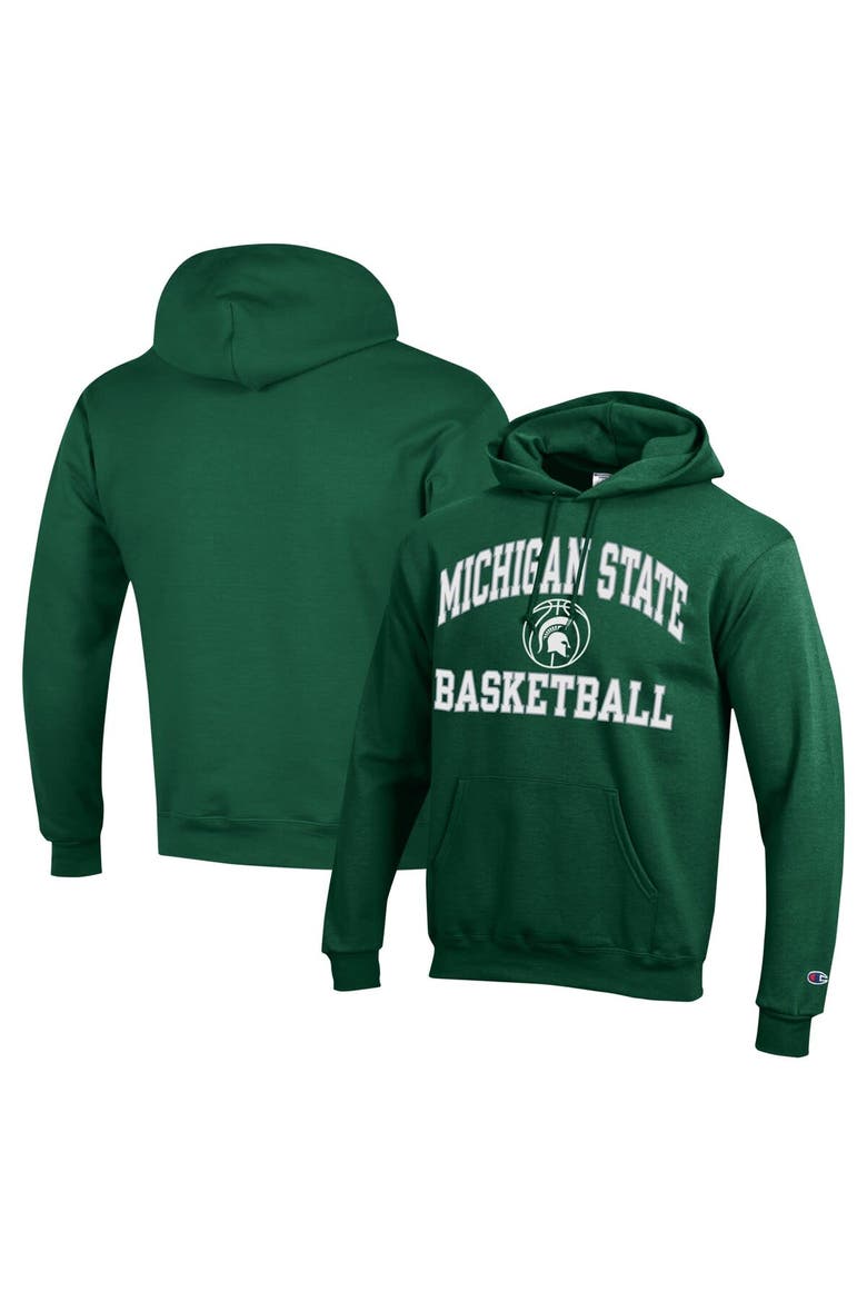 Men's Champion Green Michigan State Spartans Basketball Icon Powerblend Pullover Hoodie, Main, color, Green