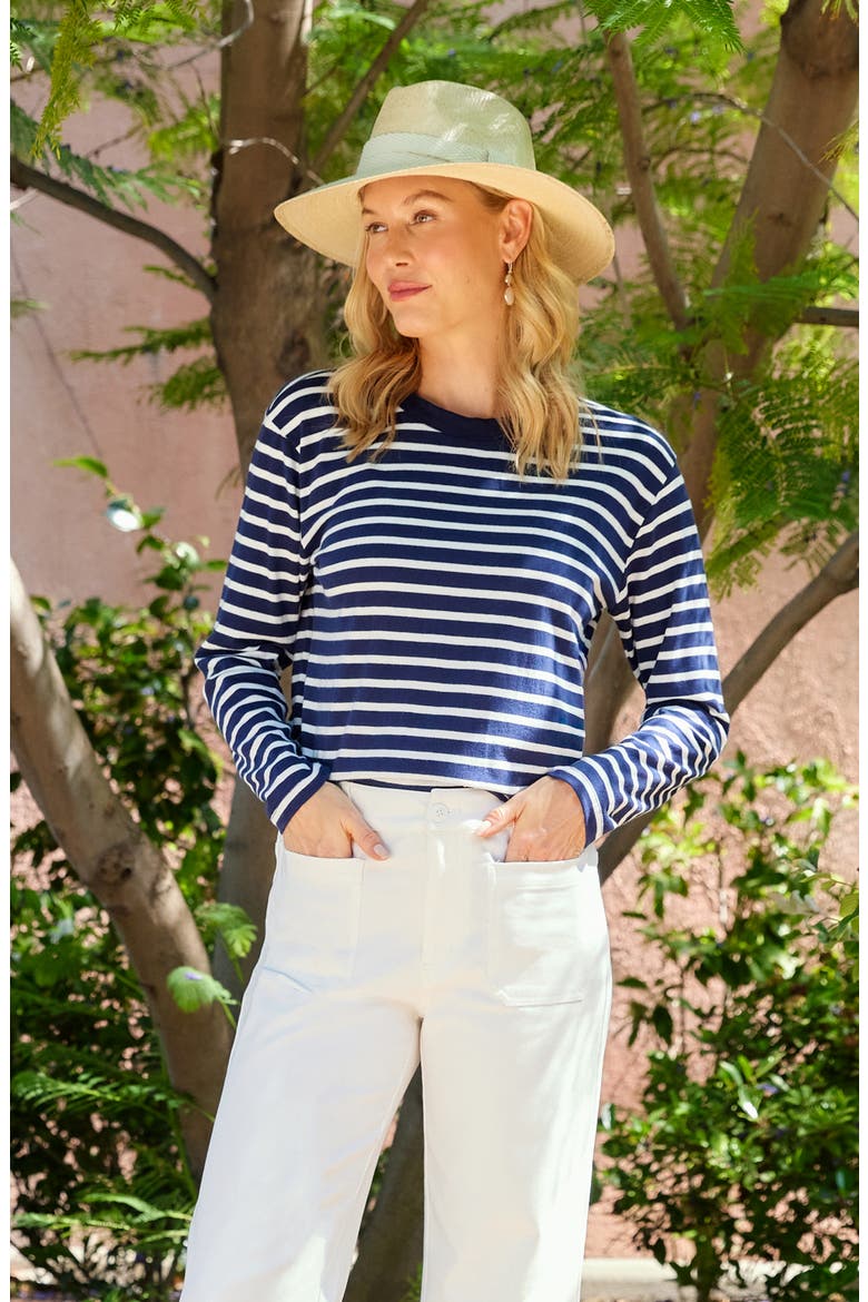 Stripe Crewneck Long Sleeve Cotton Top, Alternate, color, NAVY/WHITE
