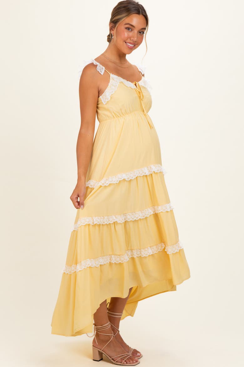 Lace Trim Tiered Maxi Dress, Alternate, color, Yellow