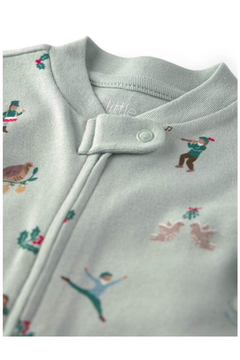 Print Organic Cotton Zip Footie, Alternate, color, 12 DAYS OF CHRISTMAS