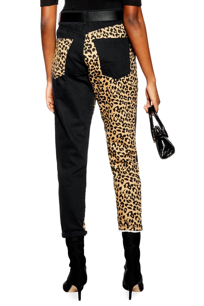 Leopard Panel Mom Jeans, Alternate, color, WASHED BLACK MULTI