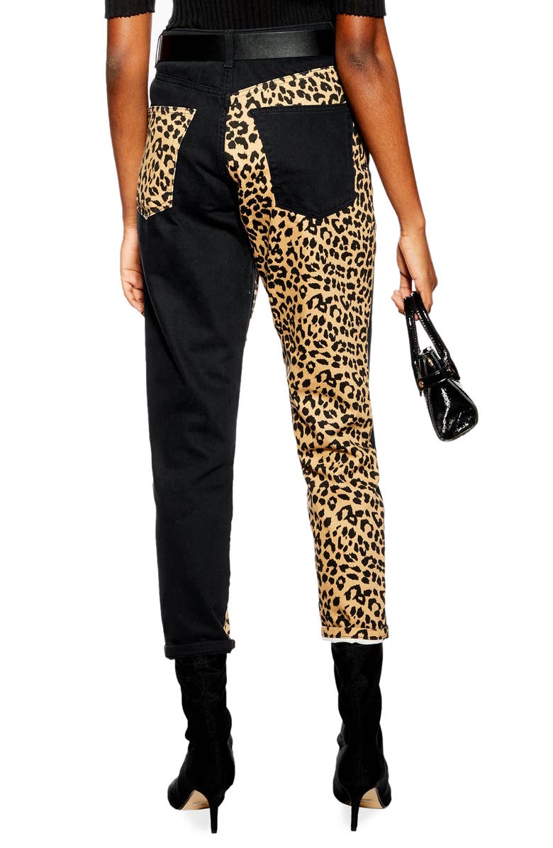 Topshop Leopard Panel Mom Jeans, Alternate, color,