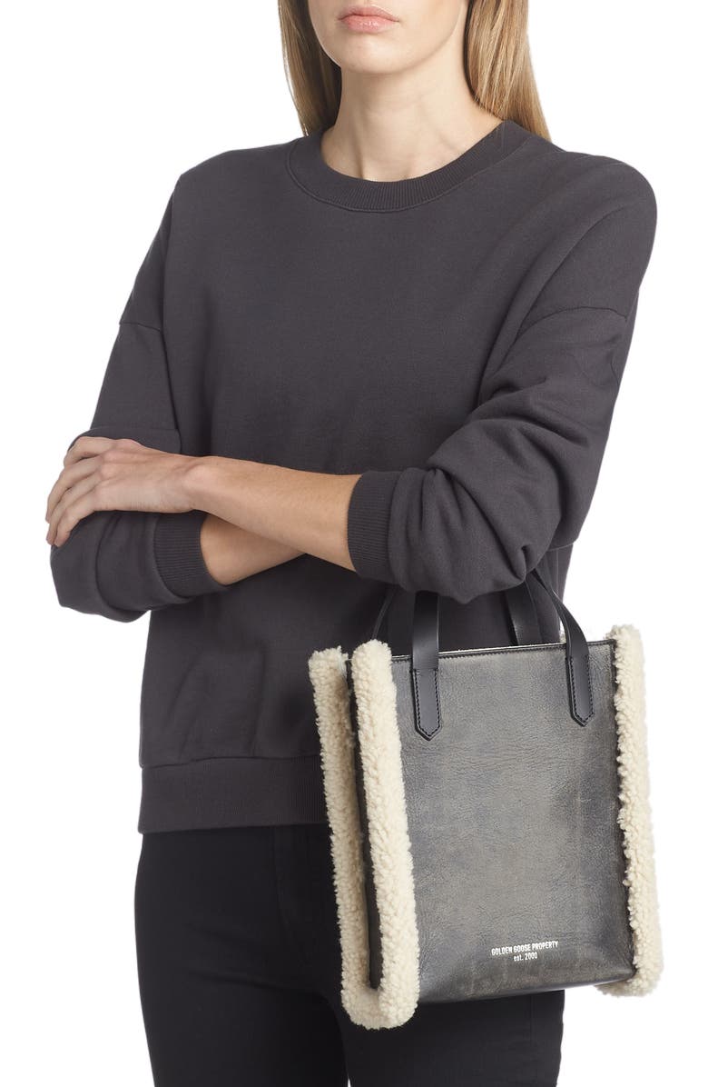 Golden Goose Mini California North/South Leather & Genuine Shearling Tote, Alternate, color,