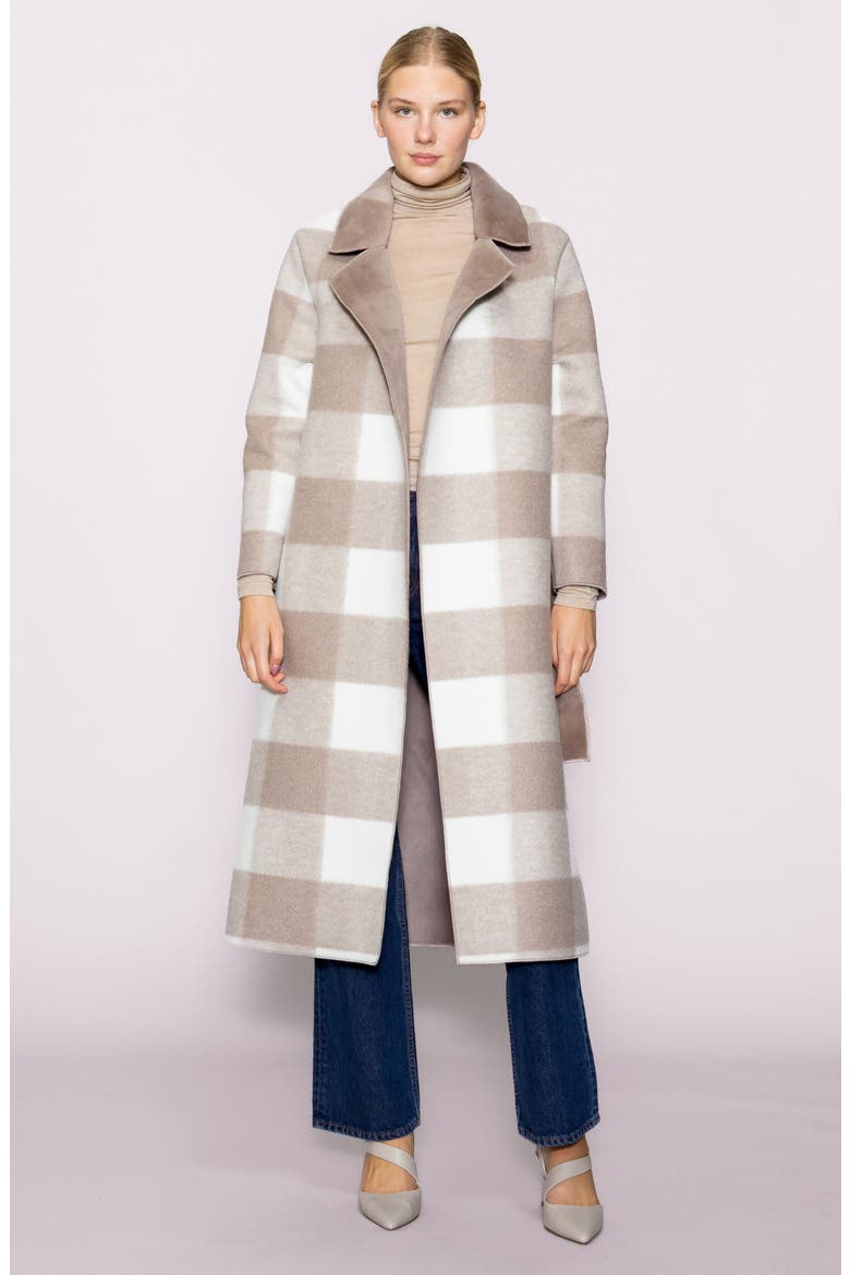 Faux Fur Collared Plaid Trench Coat, Alternate, color, IVORY TAUPE BUFFALO