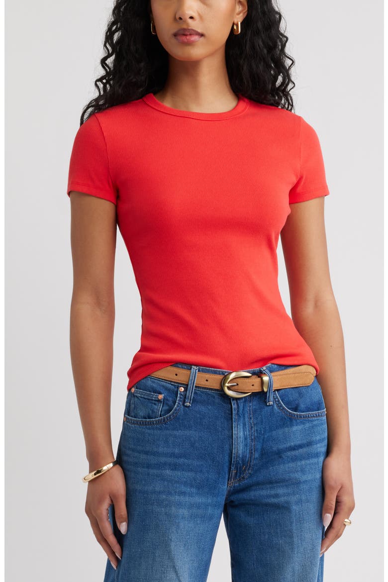 Rib Short Sleeve Shirt, Main, color, RED TOMATO